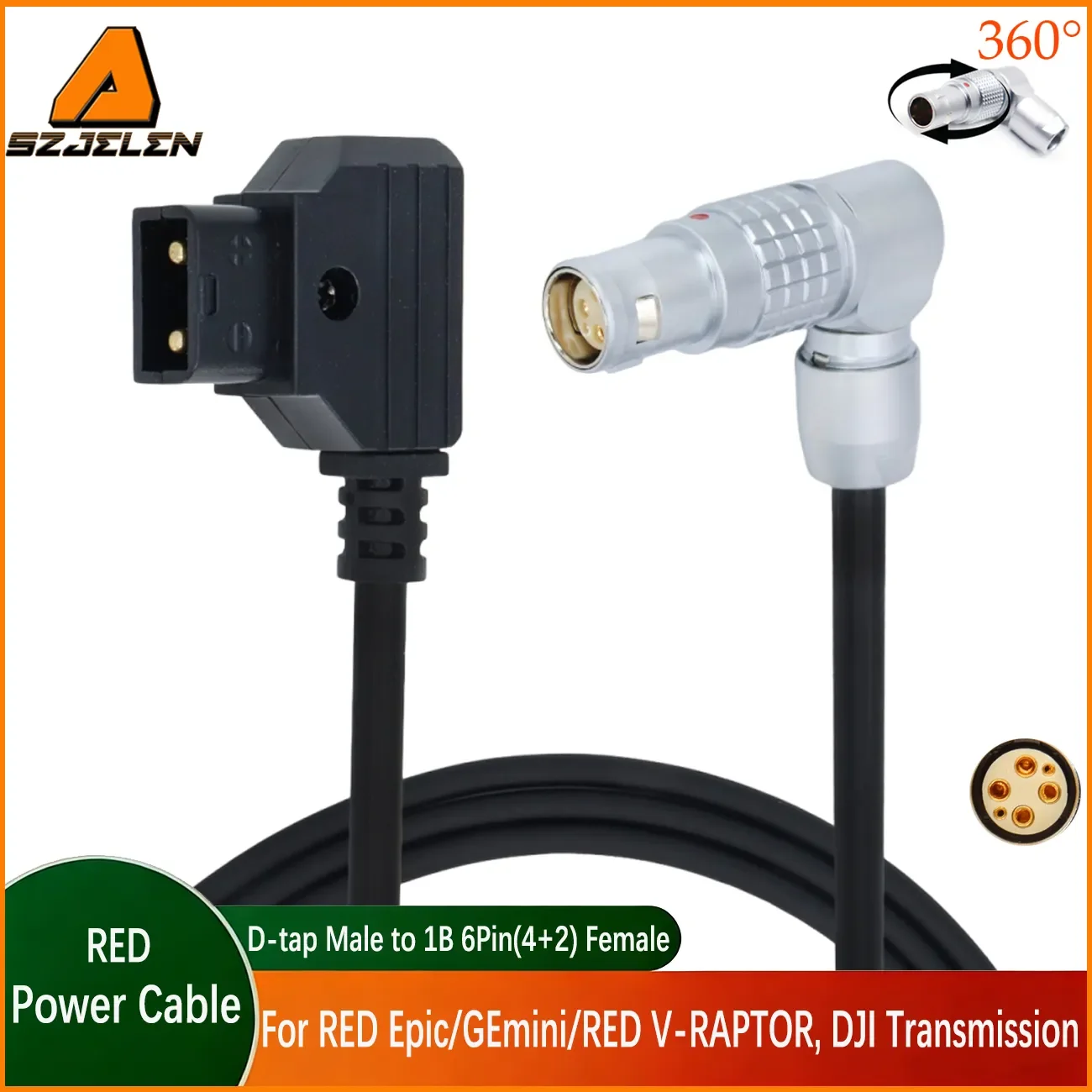 D-Tap to 1B 6Pin(4+2) Female Power Cable for RED Epic/GEmini/RED V-RAPTOR, DJI 4D, Transmission Power Cord