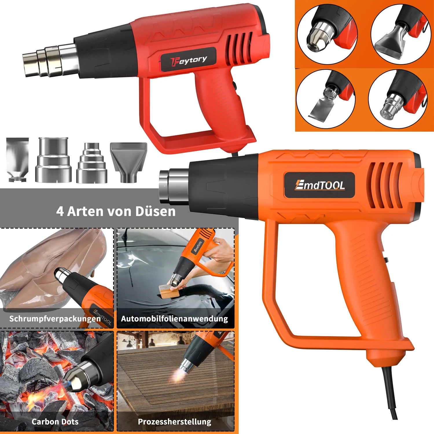 DayPlus Heat Gun, 2000W Professional Dual Temperature Settings Double Heating Wire 60℃-600℃ Fast Heat Hot Air Gun Kit,4Nozzles