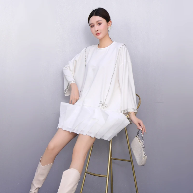 2025 autunno nuove donne eleganti allentate O collo T-shirt abiti corti abito femminile a maniche lunghe all'ingrosso J2032