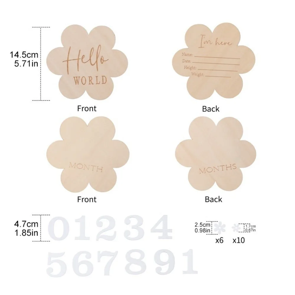 Calendar Newborn Growth Commemorative Card Wooden Handmade Baby Milestones Card 1-12 Month Flower