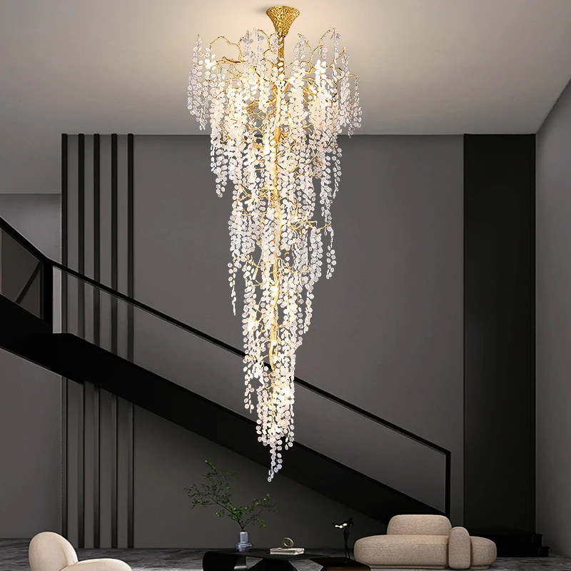 Zeal Lighting Duplex Building Staircase Hanging Glass Pendant Light Custom Long Stairwell Tree Branch Glass Chandeliers