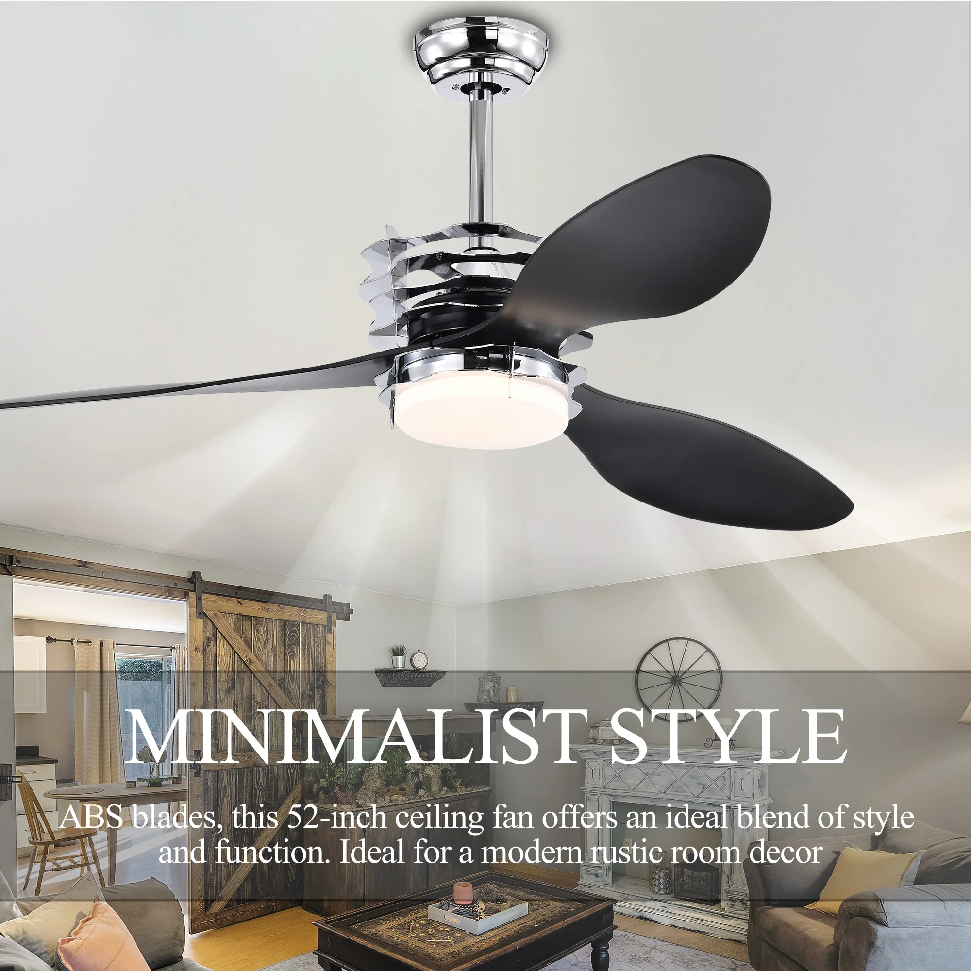 52'' ABS Blades Ceiling Fan with Lights and Remote (6 Speeds Adjustable) Indoor Ceiling Fan with Light for Home Use