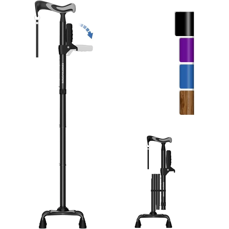 

KingPavonini Трость для женщин/мужчин с быстрой ручкой, складная и регулируемая четырехканальная трость с 4-зубчатым основанием для стояния,