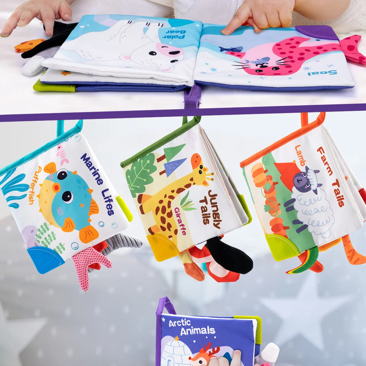 Cute Baby Books Toys, Touch and Feel Crinkle Cloth Book for Infant Baby, Early Development Interactive Stroller Soft Toys