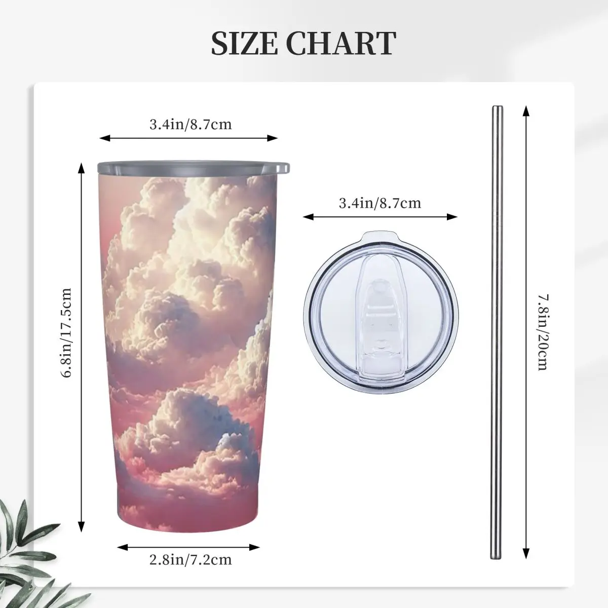 Pink Clouds Sky Large Sunset Glow Stainless Steel Tumbler Vacuum Insulated Mug Thermal Cold Cup Straws With Lid 20oz
