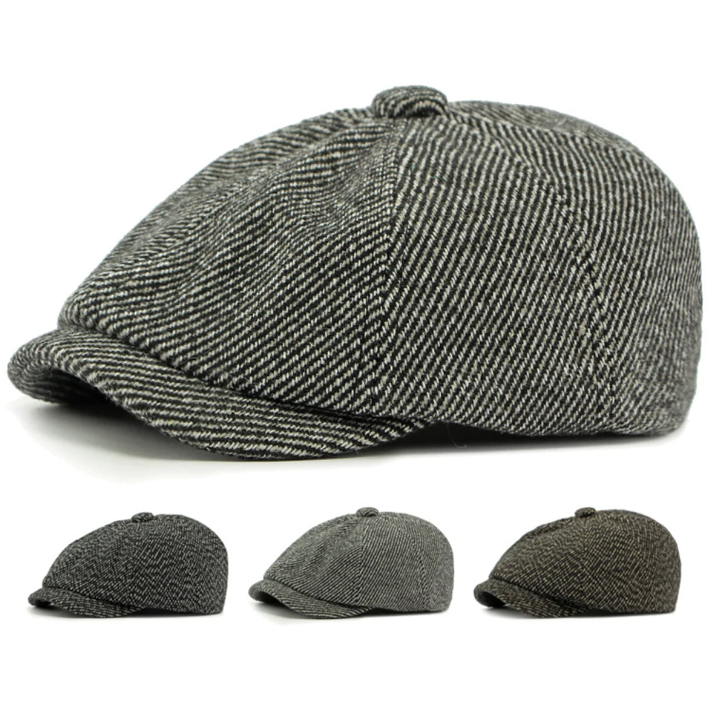 

HT4962 Berets for Men Women New Striped Autumn Winter Hat Male Female Artist Painter Ivy Flat Cap Adjustable Octagonal Beret Cap