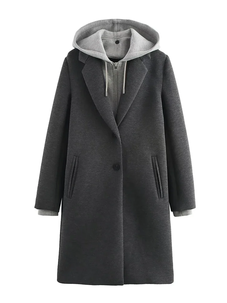

Nice Spring And Autumn New Style Detachable Hooded Splicing Temperament Casual Long Sleeve Coat Jacket