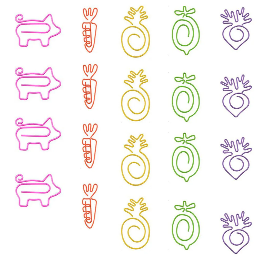 20Pcs Fruit Paper Clips Creative Pineapple Pig Paperclips Decorative Multi-Function Paper Storage Accessories Carrot Clip