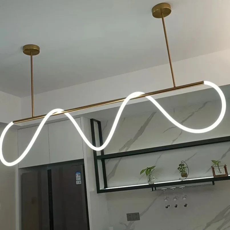 Modern Led Linear Pendant Light for Kitchen Dining Room Island Hanging Lamp Remote Control Decoration Ceiling Chandeliers Long