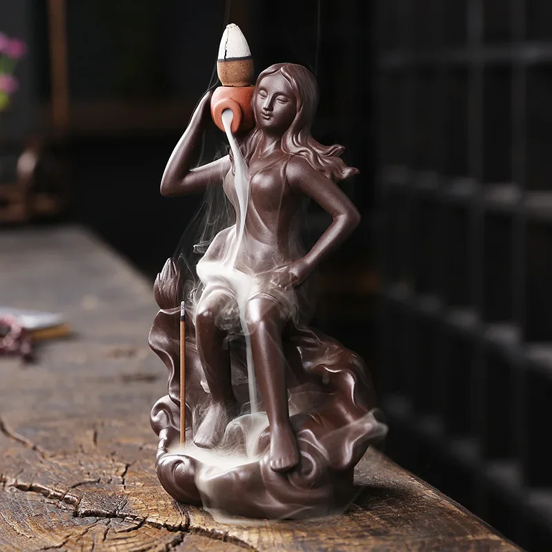 1pc,Beauty Women Purple Clay Backflow Incense Burner Lotus Home Decor Censer