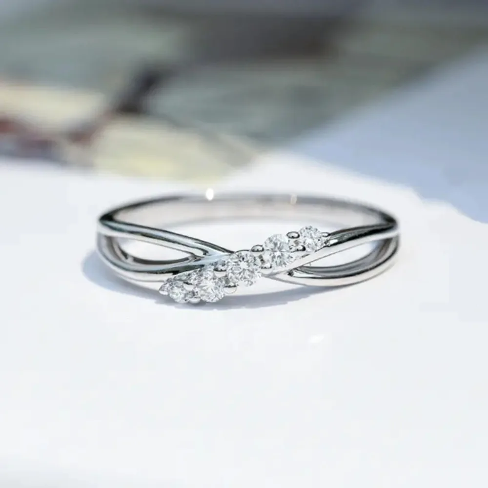 Simple Micro-inlaid 5A Zircon Geometric Double Layer Cross Hollow-out Stainless Steel Ring for Women Girls Fashion Items Jewelry