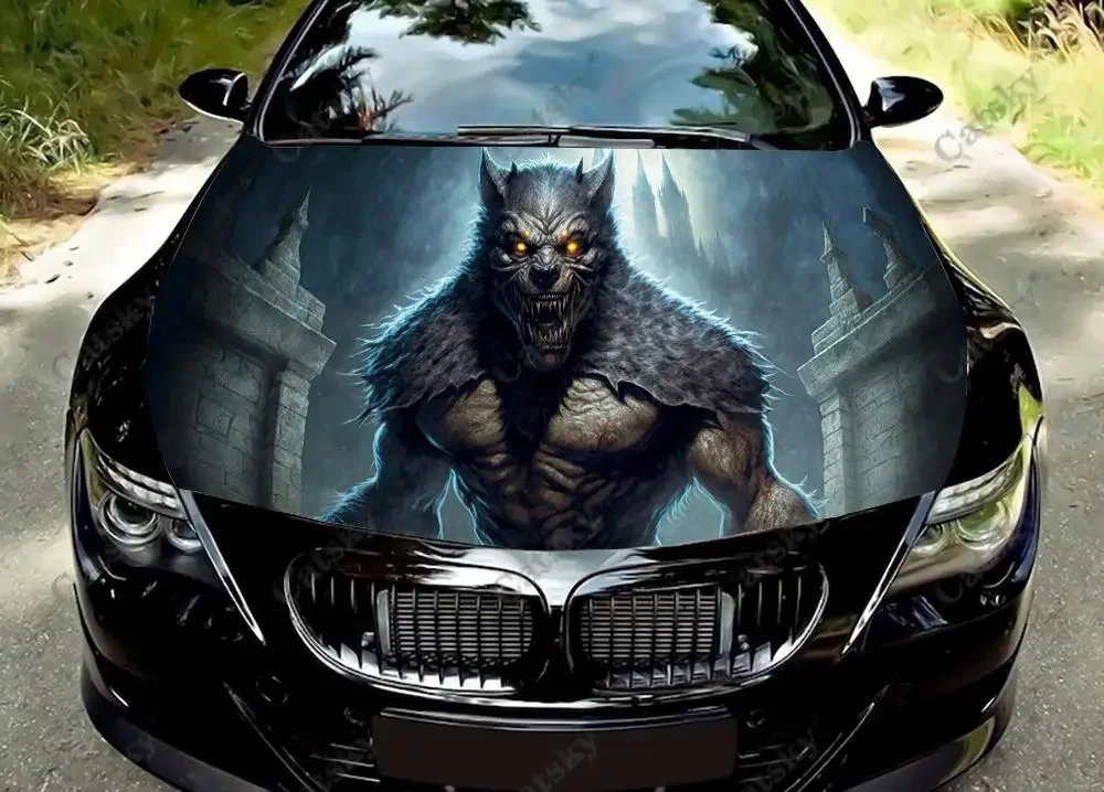 Scary Werewolf Car Hood Vinyl Stickers Wrap Vinyl Film Engine Cover Decals Sticker Universal Car Hood Protective Film