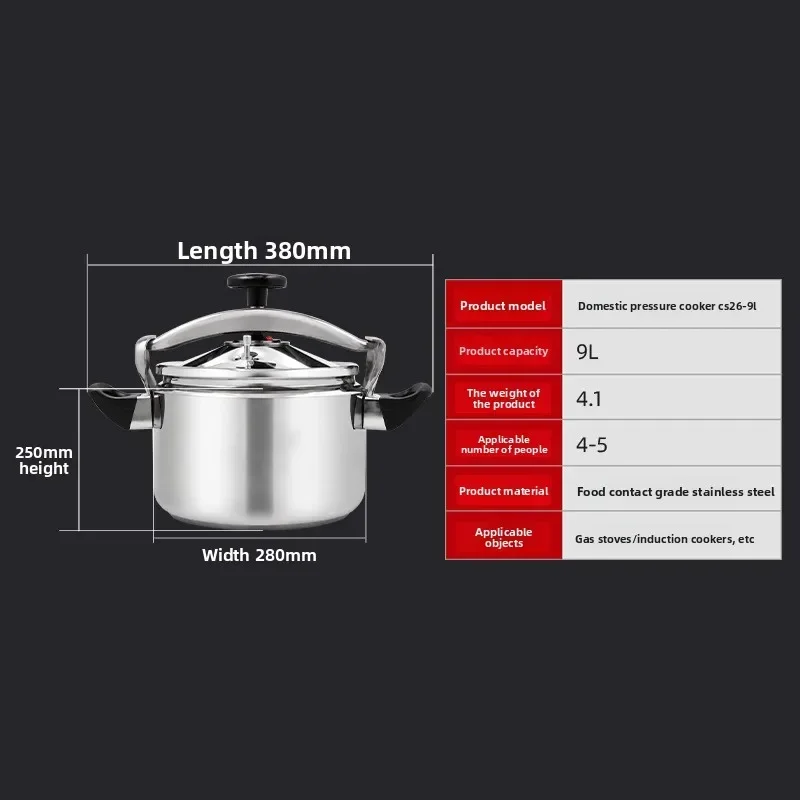 Explosion Proof Pressure Cooker Large Capacity Home Commercial Grade Sealed Lid 80KPa Available Cross Border Pressure Cooker
