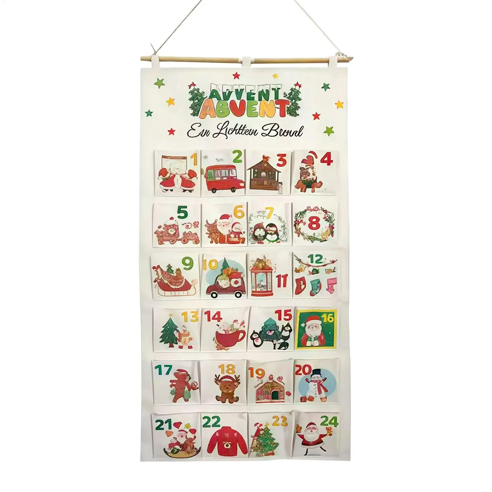 24-Tage-Weihnachts-Advent-Aufbewahrungstasche, Countdown-Kalender, Stoff, zum Aufhängen, für Wohnzimmer, Arbeitszimmer, Wohnung, Wand, Tür, Süßigkeiten