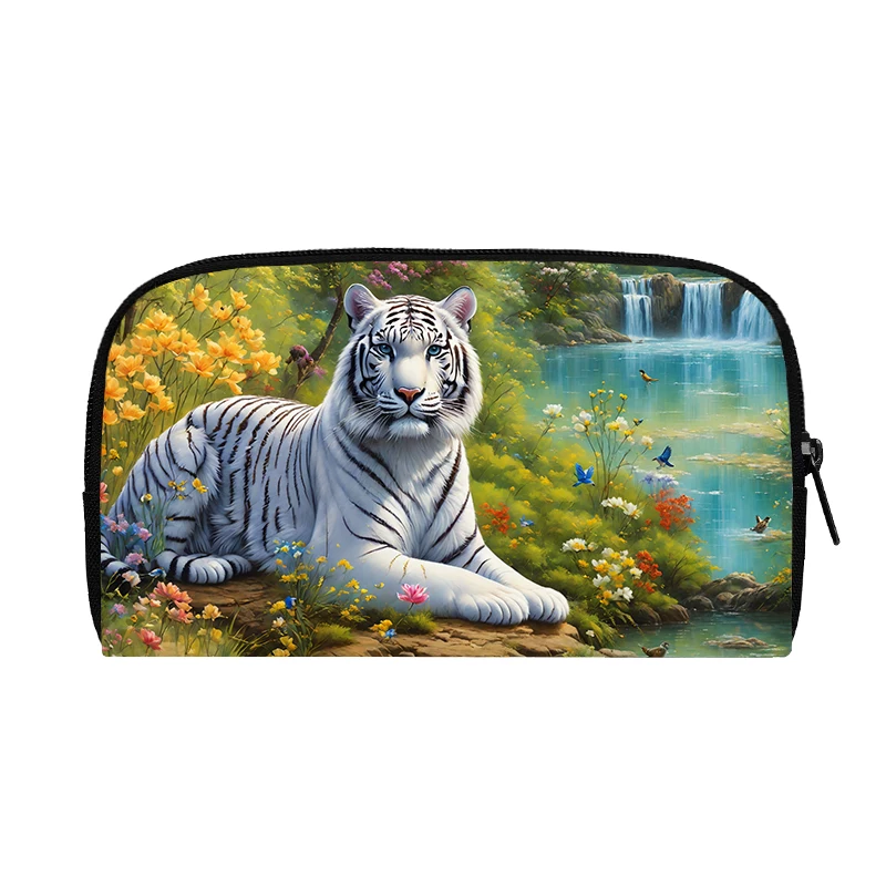 3D Print Oil Painting White Tiger Long Wallet ID Card Phone Earphone Holder Casual Coin Money Bag Organizer Zipper Pouch Gift