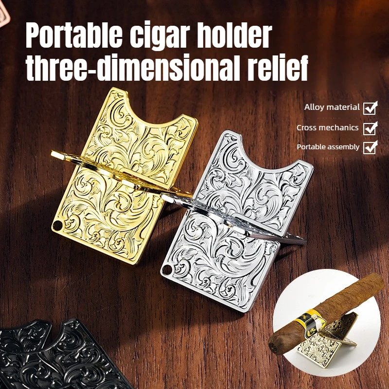 New Alloy Embossed Arabesque Cigar Holder Portable Creative Personalized Cigar Stand Gift Ornament Cigar Rest