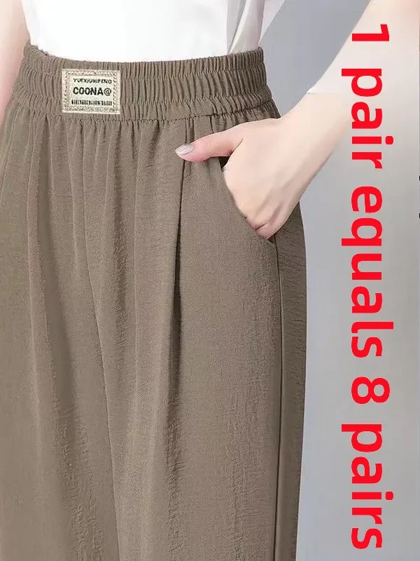 Pantaloni stile harem in seta di ghiaccio a vita alta Pantaloni casual larghi a nove punte da donna Nuovi pantaloni da mamma per capispalla di tendenza nazionale cinese Sle