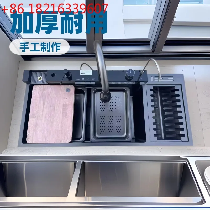 

Multifunctional integrated digital display faucet Large single sink Dishwashing sink Kitchen dish rack Sink