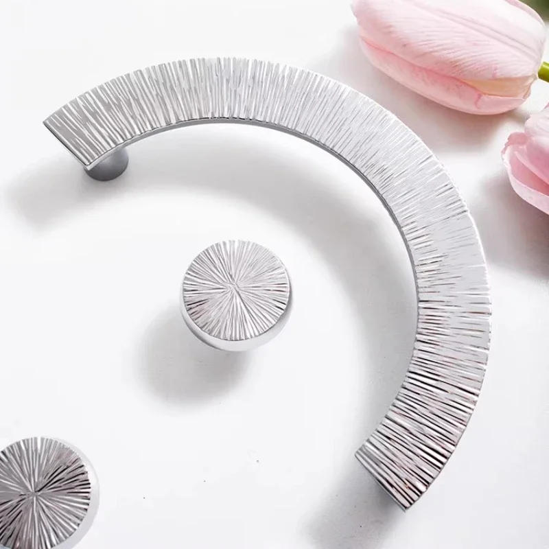 Bright Silver Semicircular Cabinet Handles and Knobs Luxury Wardrobe Pulls Chrome Kitchen Accessories Modern Furniture Hardware