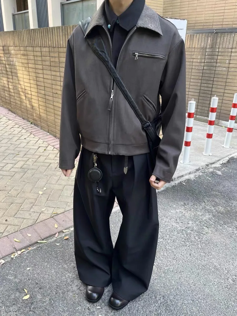 

Двусторонняя одежда в клетку, мужская широкая или осенняя чистая посадка в стиле ретро, настенная уличная одежда, полиэстер, на молнии с лацканами, повседневная одежда...