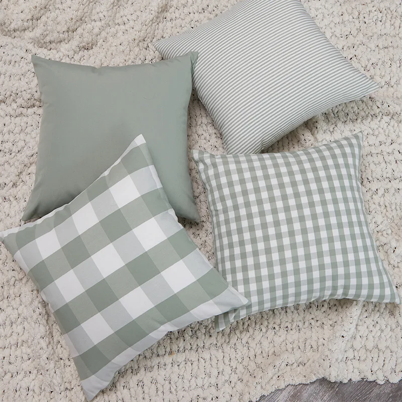 Brand New Pea Green Plaid Stripes Pillowcase Farmhouse Buffalo Plaids Cotton Polyester Cushion Covers Sofa Chair Decor Pillows