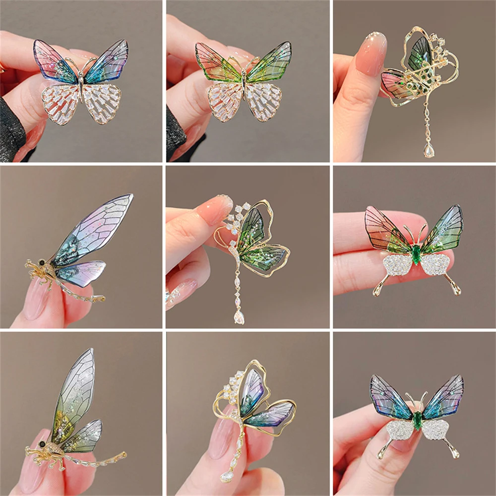 Luxury Crystal Butterfly Brooch Pearl Pendant Lapel pins for Women Girl Stylish Lapel Pins Sweater Badges Jewelry Accessories