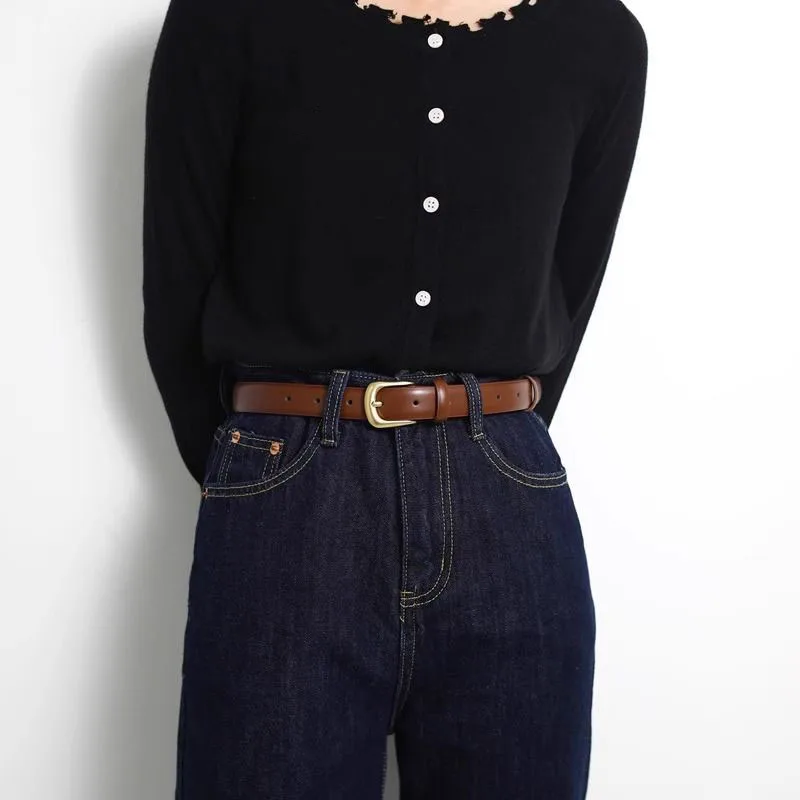 قطعة واحدة من حزام جلد البولي يوريثان الأنيق أحادي اللون - إبزيم دبوس ذهبي، بسيط، كاجوال، متعدد الاستخدامات، حزام خصر قابل للتعديل للسراويل