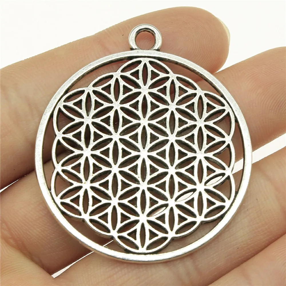 WYSIWYG 2pcs 47x42mm Round Seed Of Life Pendant Round Flower Of Life Pendant Charm Sacred Geometry Mandala Charm