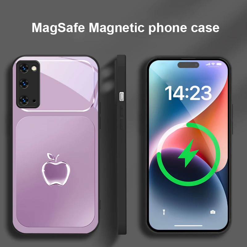 نسيج رمادي معدني لهاتف Magsafe Samsung S25 S25 Edge S25Ultra S8 9 10 20 S21 Pro 22 Plus S23 FE S24 Ultra Glass Phone Case #4