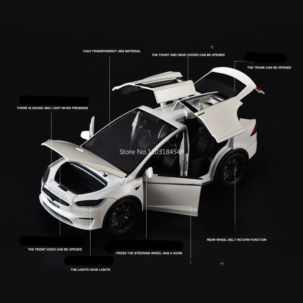 Coche de juguete X de aleación a escala 1/24, simulación de Metal fundido a presión con sonido extraíble, colección de vehículos ligeros para regalo de niño