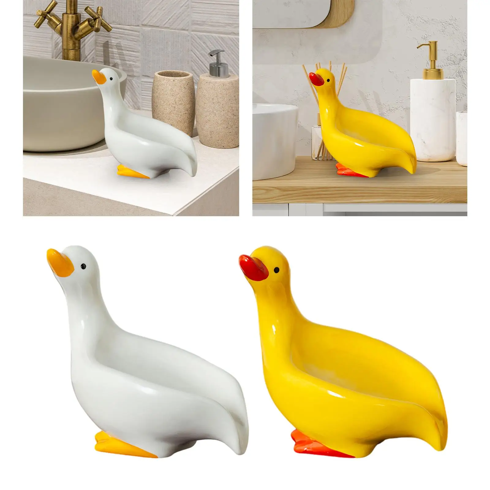 Ceramic Soap Dish Drainage Tray Rack Vivid Duck Shape Soap Holder Bathroom Soap Dishes for Bath Bathtub Bathroom Decoration