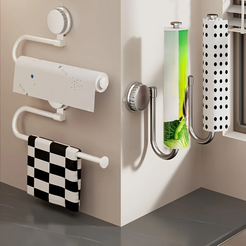 

1pc Multifunctional Rotating Suction Cup Tissue Holder - No-Drill Wall-Mounted Aluminum Roll Dispenser, Suitable for Towels