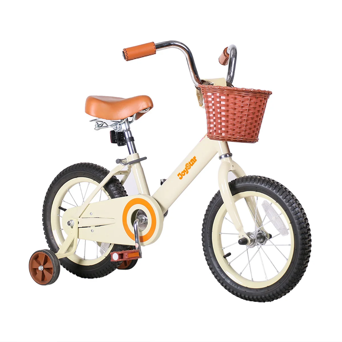 JOYSTAR Vintage Kinderfahrrad mit Stützrädern und Korb, 12, 14, 16, 20, 24 Zoll Mädchenfahrrad für 2–14 Jahre alt, Beige