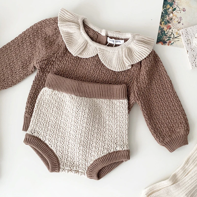 Autumn Spring Korean Style Newborn Baby Girls Clothing Set Long Sleeved Sweater+PP Shorts Toddler Baby Girl Clothes Suit