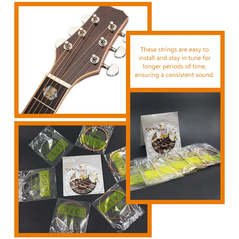 6 قطعة أوتار الغيتار الفولاذ المقاوم للصدأ الصوتية سلسلة الغيتار الشعبية واضح مشرق لهجة استبدال مجموعة سلاسل الصوتية