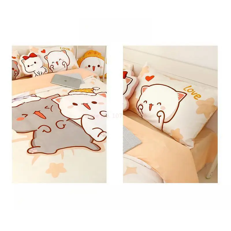 2024 New Bubu Honey Peach Cat Cartoon Cat 4-piece Set Of Pure Cotton Bedclothes Bed Sheets Quilt Covers All Cotton Lovers Set