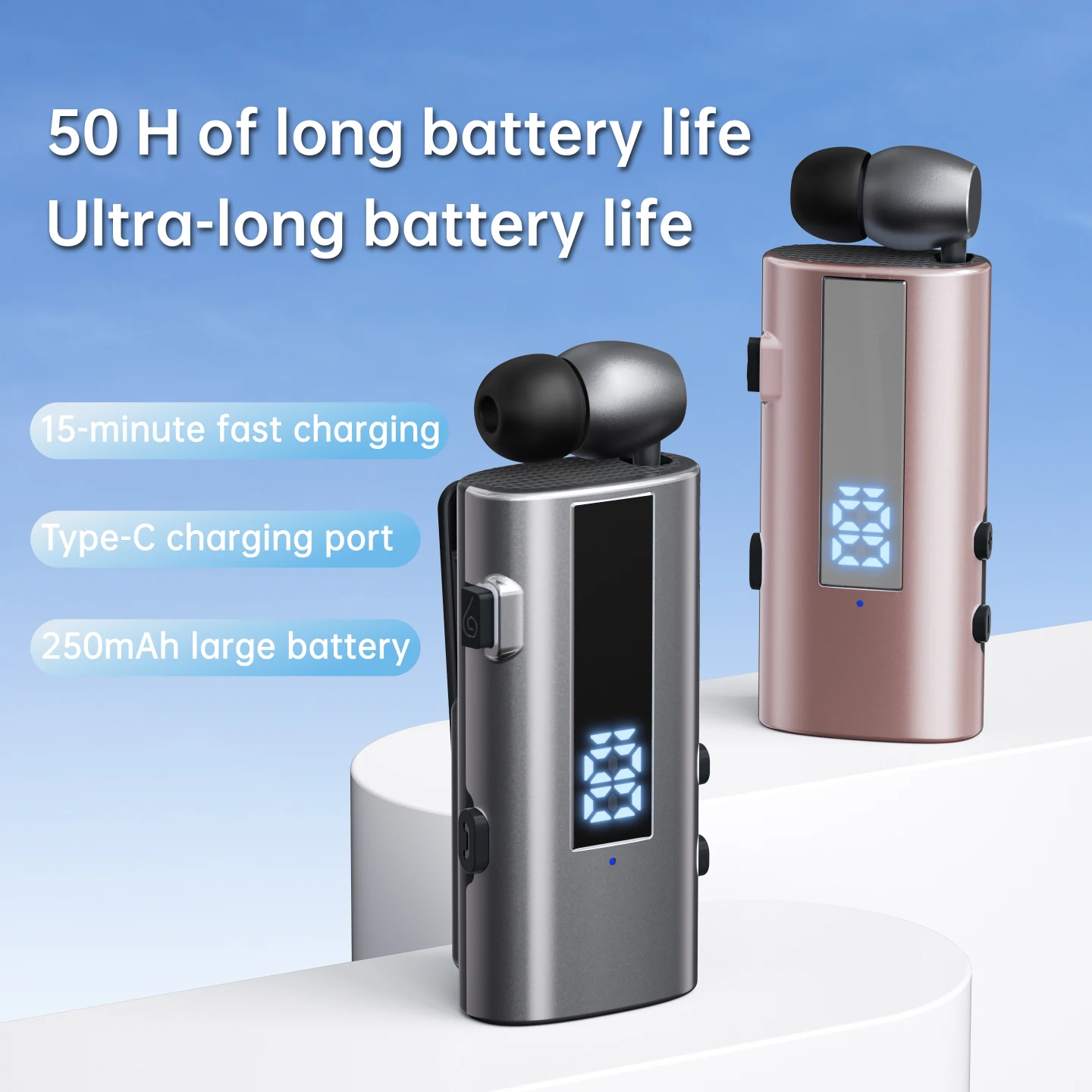 K92 بلوتوث 6.0 Lavalier سماعة رأس للأعمال دعوة 30h/الموسيقى 50h الاهتزاز تذكير LED شاشة ديجيتال مع هيئة التصنيع العسكري سماعة لاسلكية