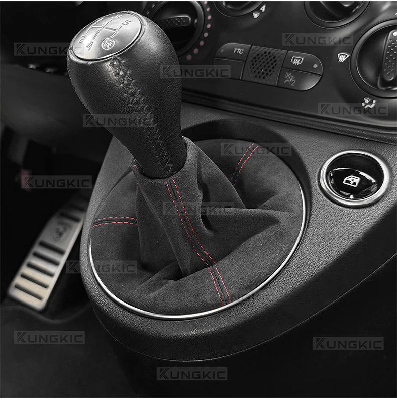 Wildleder-Schalthebelmanschette für Abarth 595 695 2016 2017 2018 2019 2020 2021 2022 2023 2024 Fiat 500 2011-2024 Schaltmanschette – Detail 9