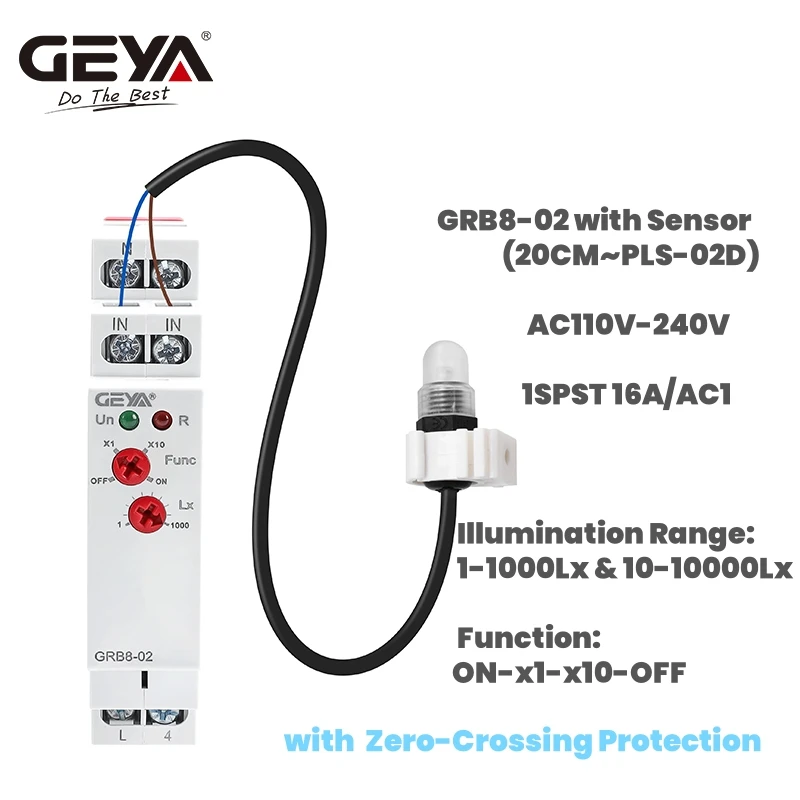 GEYA GRB8-01/02 Din rail Twilight Switch Photoelectric Timer Light Sensor Relay AC110V-240V Auto ON OFF