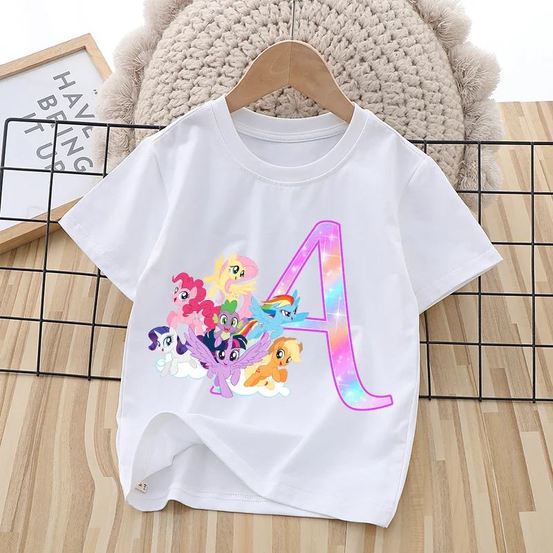 

My Little Ponys T-Shirt Kawaii Cartoon Clothes Anime Letter Sweet Basic Sport Casual Tops Absorbent White Shirts Birthday Gift