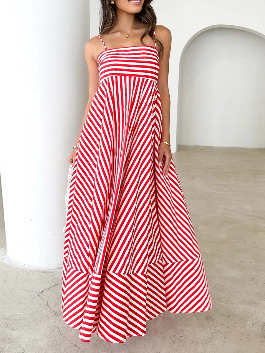 New Fashion Women Sexy Dress Ric Rac Sleeveless Spaghetti Strap Dress Summer Casual Backless Long Dress Hot Sale S M L