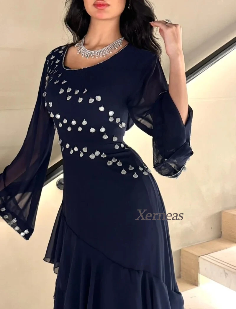 Abito da sera moderno personalizzato per feste formali Una linea di abiti lunghi in chiffon con scollo rotondo Abiti da cocktail a strati 2026