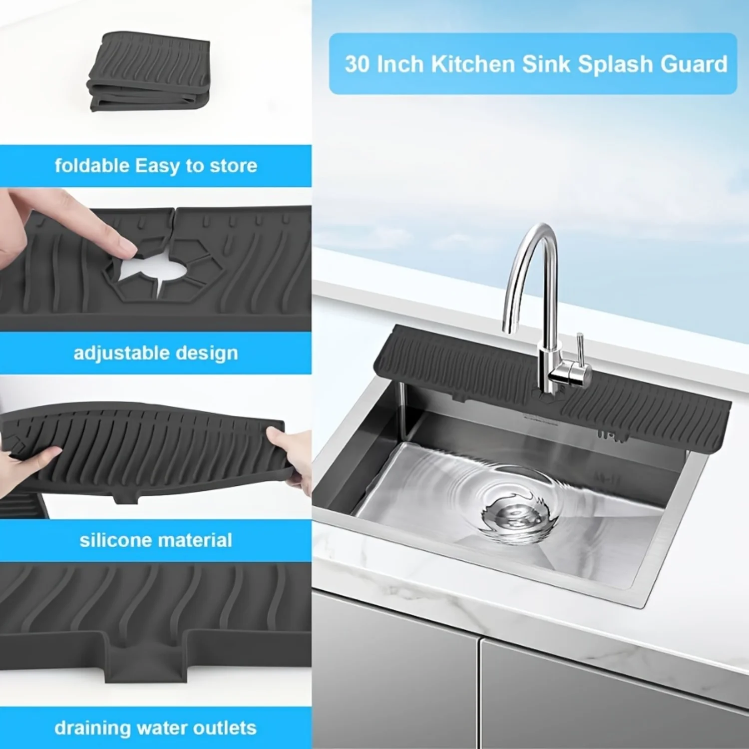 24 Inch Premium Silicone Drain Mat - Anti-Splash Sink Protector - Quick-Drying Water Dripper Tray for Kitchen & Bathroom - Styli