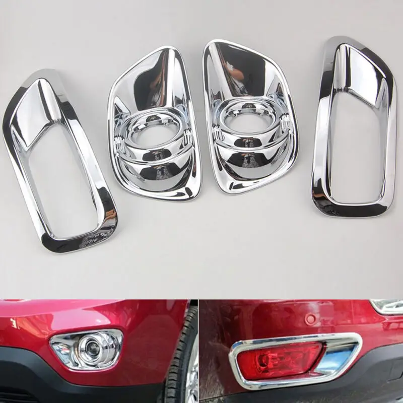 BBQ@FUKA Car Accessories For Jeep Compass 2011 2012 2013 2014 Chrome Bumper Front Rear Fog Light Lamp Cover Trim Bezel Protector