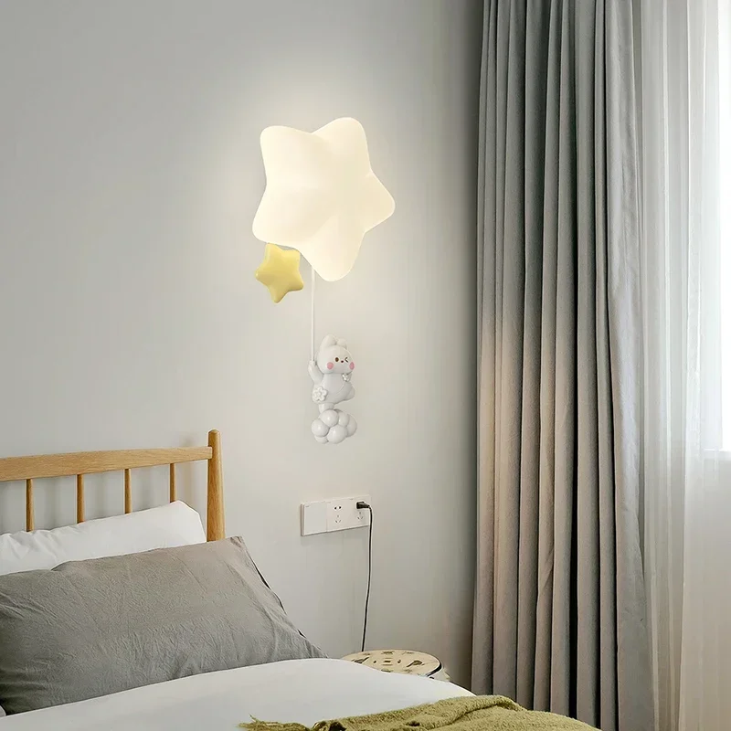 ロマンチックな星の形をしたledウォールライト白い壁取り付け用燭台クマウサギ保育園寝室の照明ベッドサイドライト
