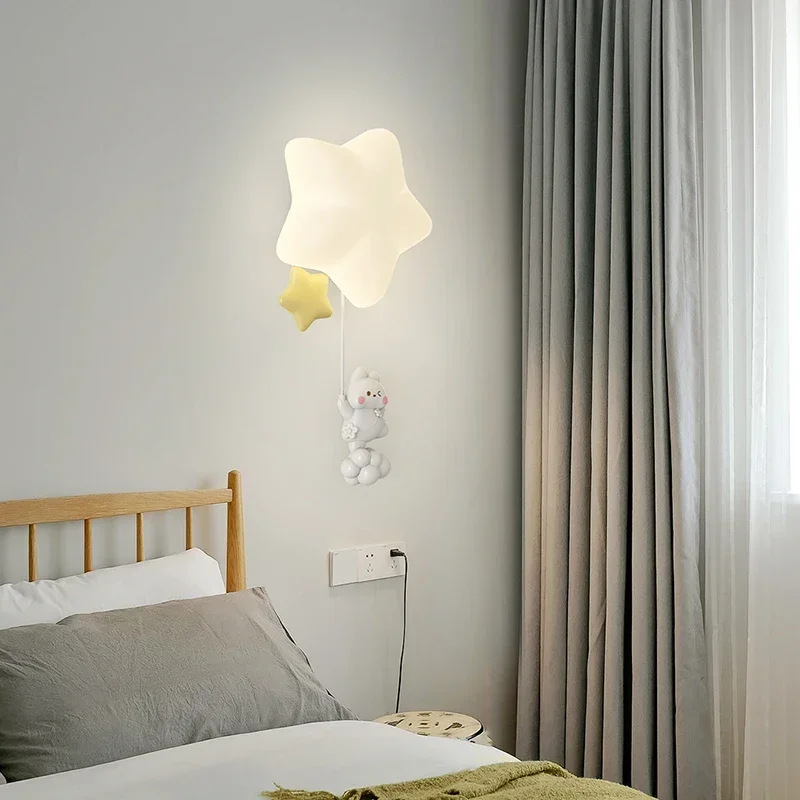 

Romantic Star LED Wall Lamp Nursery Bedroom Lighting White Wall Sconce Animal Bear Rabbit Light Children's Bedside Wall Lights