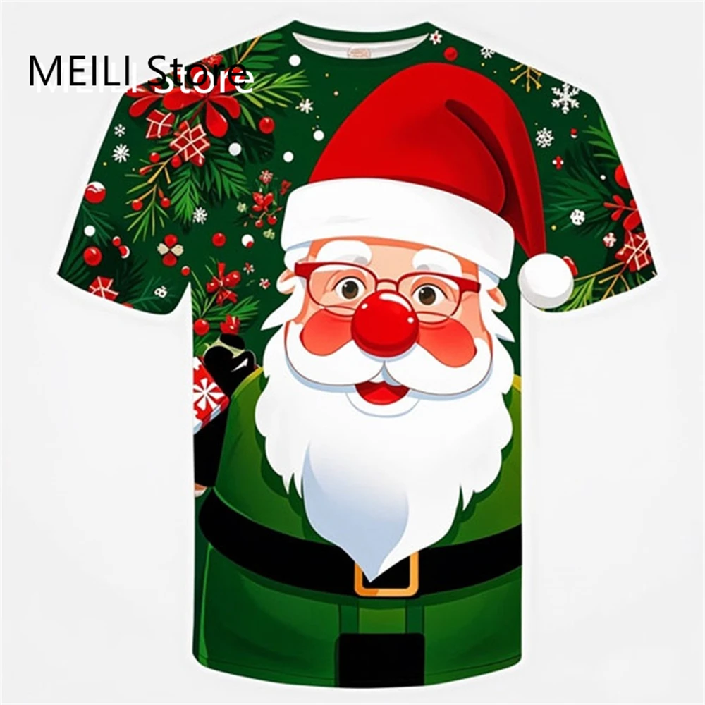 3D Print Santa Claus Graphic T Shirt for Men Women Short Sleeve Plus Size Tee Shirts Tops Kids Merry Christmas T Shirts Clothes