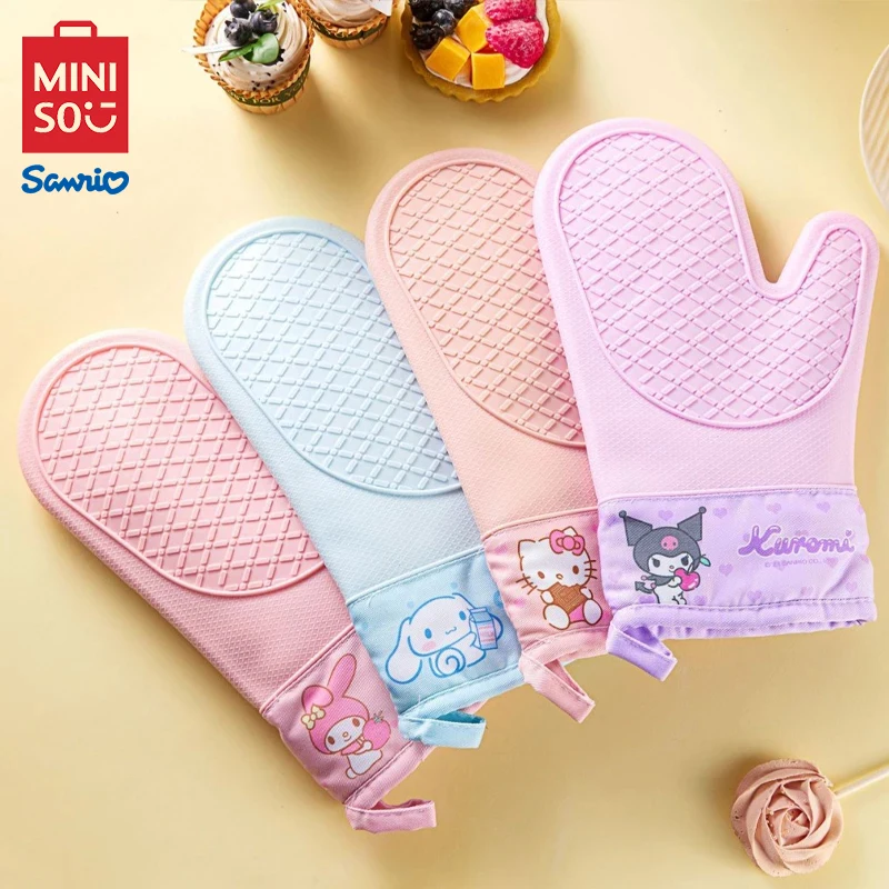 MINISO Hello Kitty Cartoon Silicone Kitchen Glove My Melody Cute Potholders Gloves for High Temperature Oven Cooking