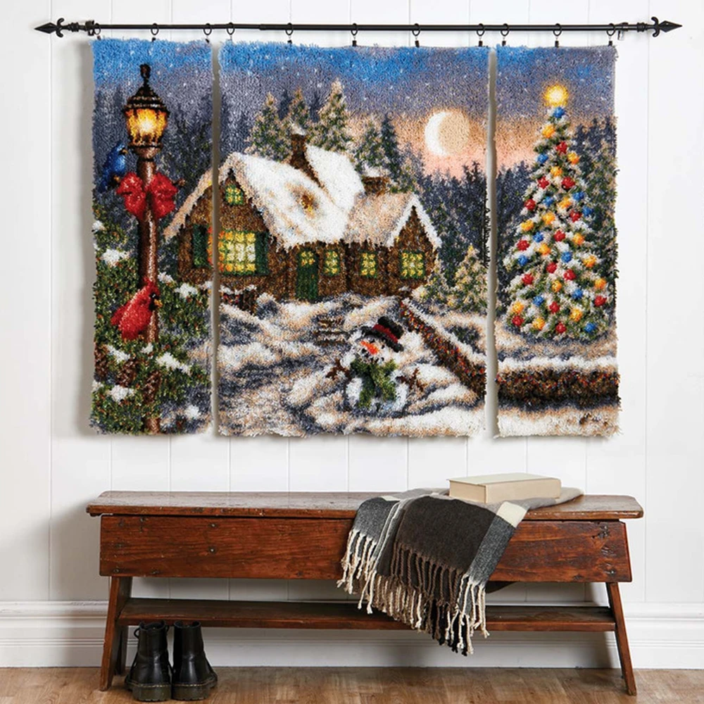 Latch Hook Rug Colorful snow Crocheting Wall Tapestry Kits DIY Carpet Rug Chunky Yarn Needlework Floor Mat Hobby & Crafts