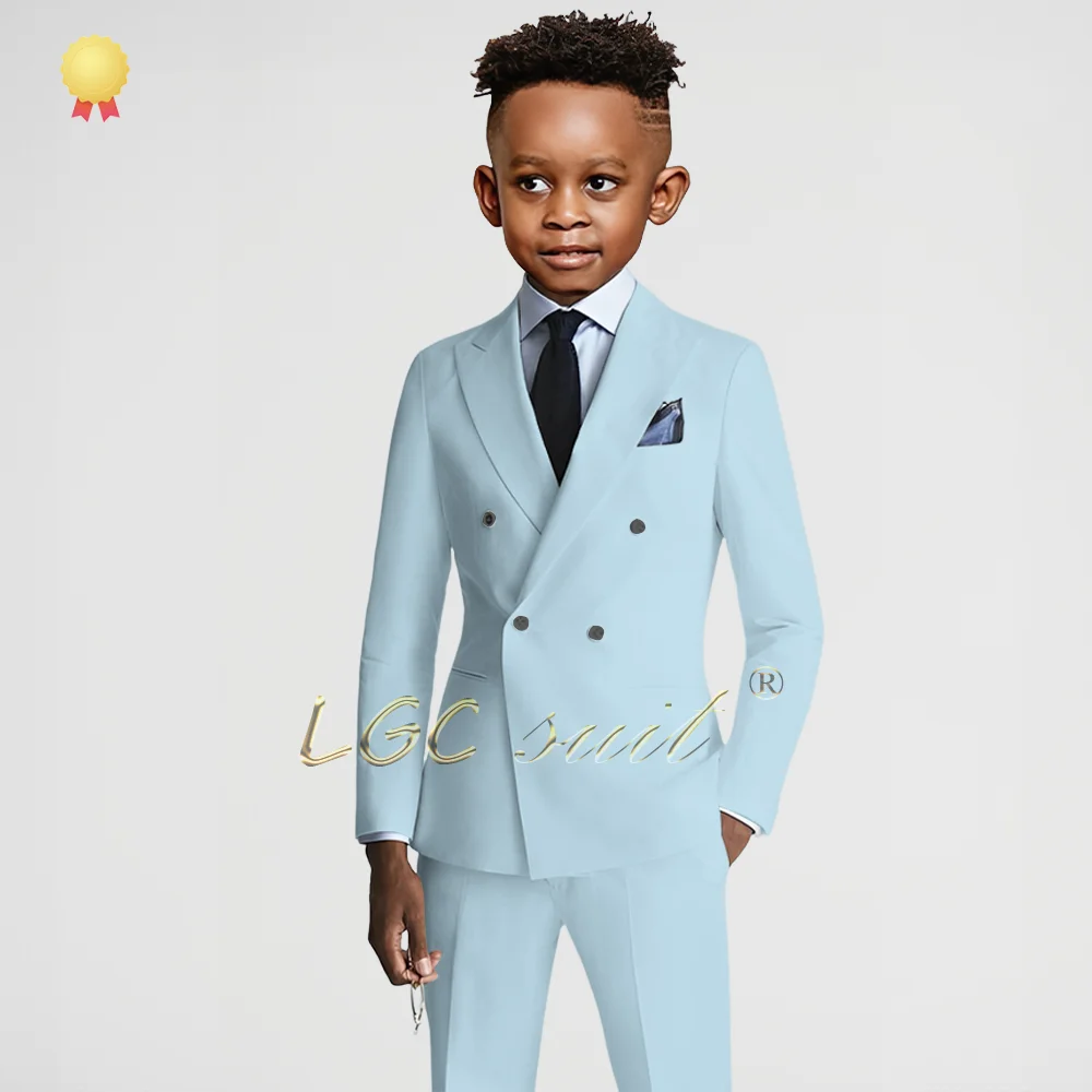 Boys' 2-piece suit, double-breasted peak collar trousers suit, formal suit for boys' wedding and birthday party